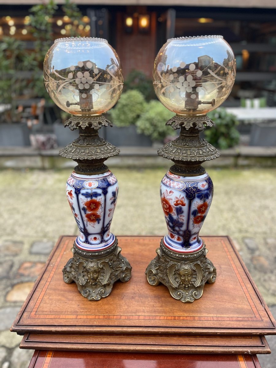 Pair Of Electric Oil Lamps, 19th Century