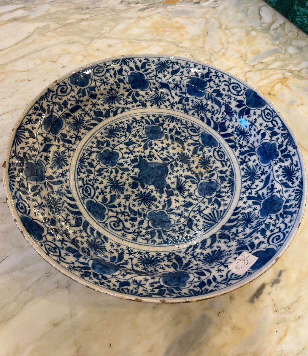 Delftware Dish, Decorated With Flowers And Blue Stars On A White Background, 18th Century -photo-1