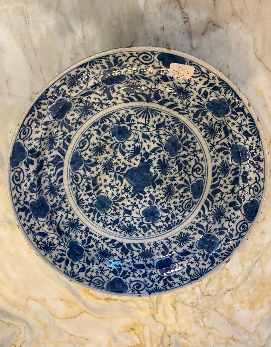 Delftware Dish, Decorated With Flowers And Blue Stars On A White Background, 18th Century 