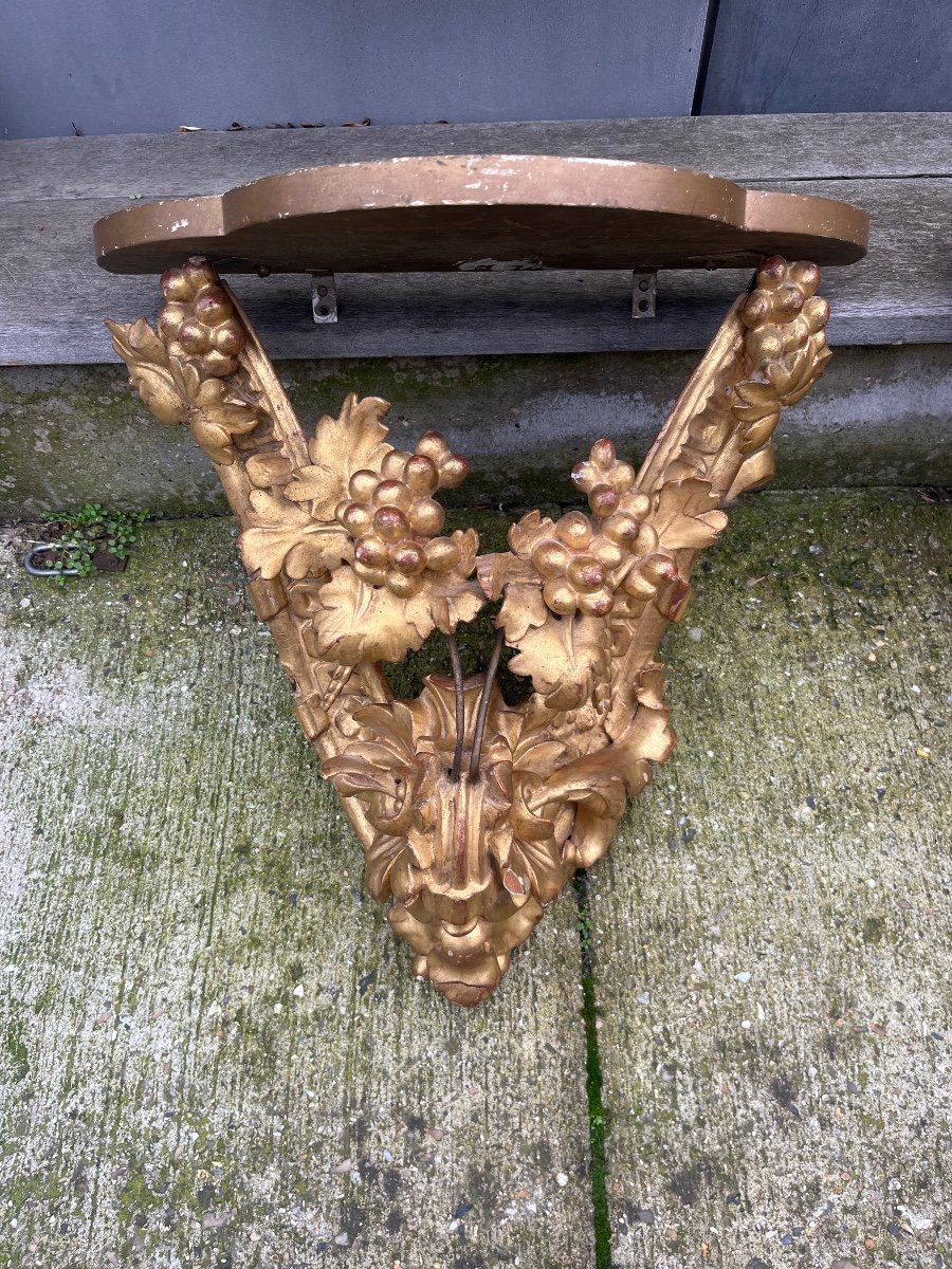 Pair Of Wall-mounted Side Tables With Carved Gilded Wood Decoration, Italy, 19th Century -photo-2