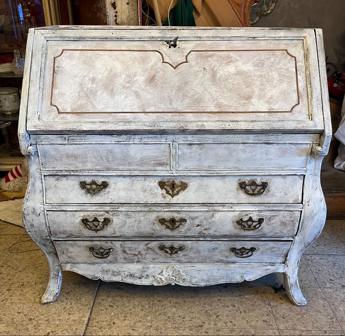 Dutch Walnut Scriban Chest Of Drawers 18th Century Recent White Patina -photo-4