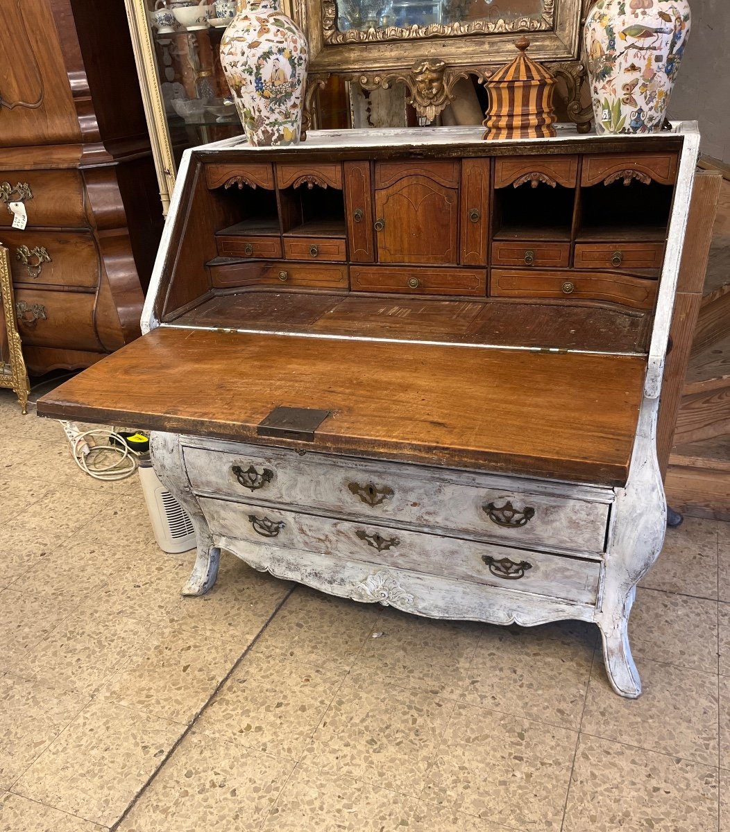 Dutch Walnut Scriban Chest Of Drawers 18th Century Recent White Patina -photo-4