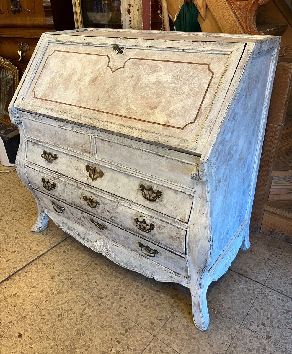 Dutch Walnut Scriban Chest Of Drawers 18th Century Recent White Patina 