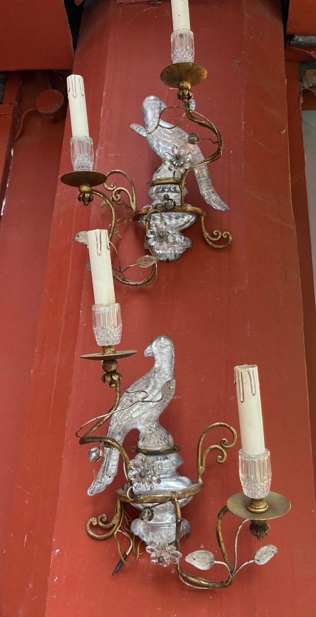 Pair Of Parrot Model Wall Lights In The Style Of Bagués Or Banci 20th Century -photo-2