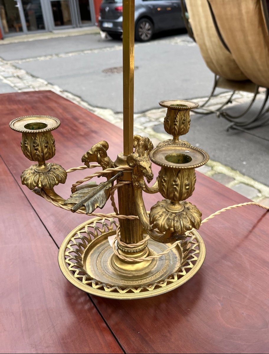 Bouillotte Lamp Chiseled Gilded Bronze Early 19th Century Sheet Metal Lampshade -photo-4