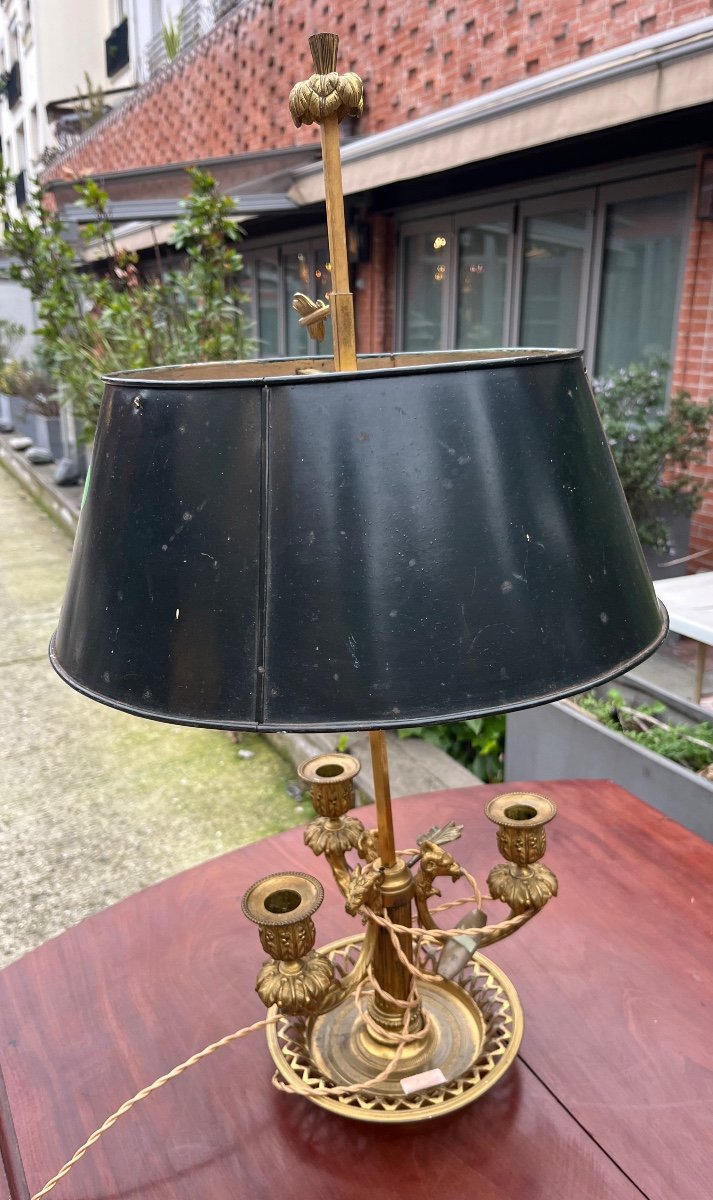 Bouillotte Lamp Chiseled Gilded Bronze Early 19th Century Sheet Metal Lampshade -photo-1