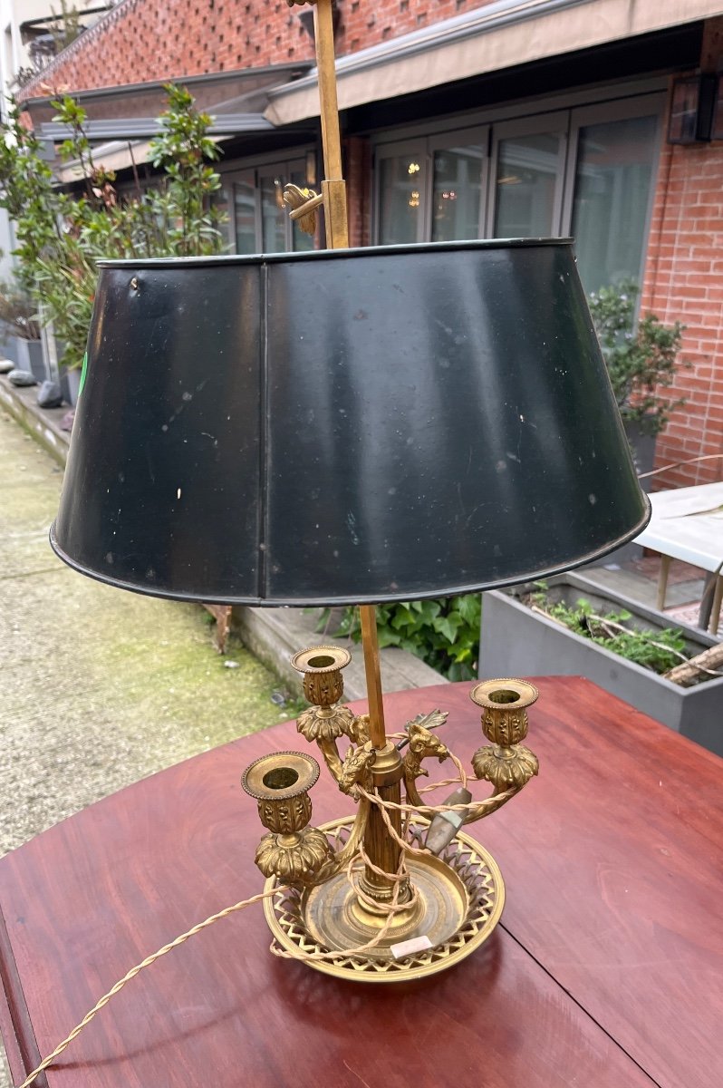 Bouillotte Lamp Chiseled Gilded Bronze Early 19th Century Sheet Metal Lampshade 