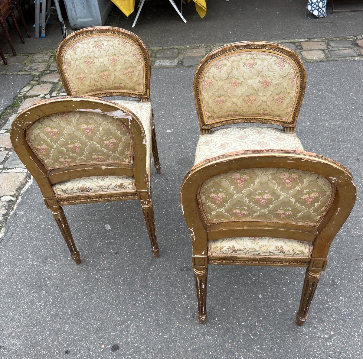 Paire De Banquettes De Style Louisxvi  Bois Doré Italie-photo-2