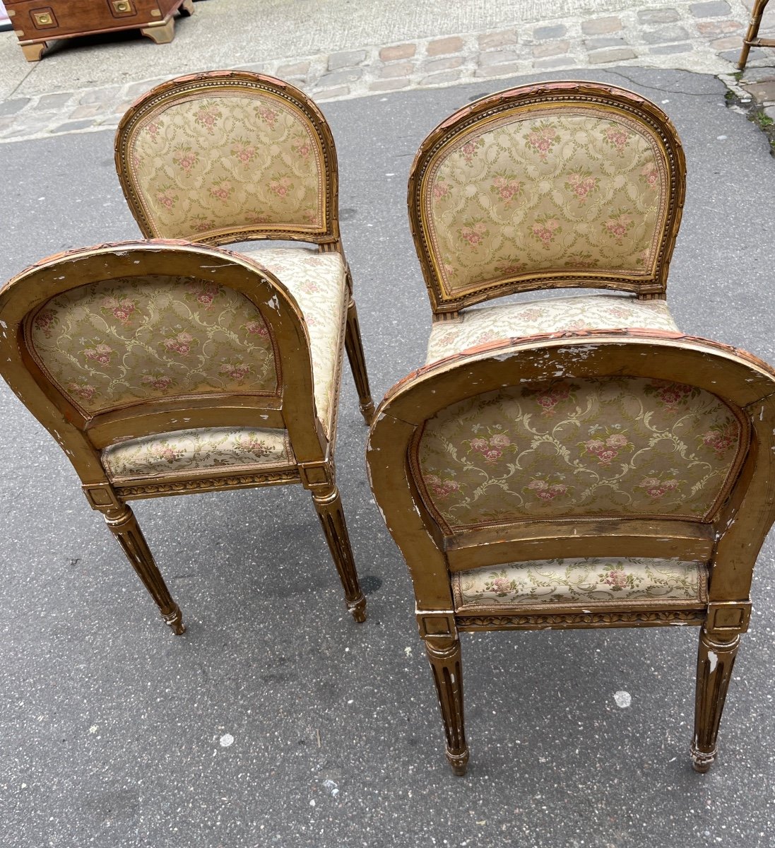 Paire De Banquettes De Style Louisxvi  Bois Doré Italie-photo-4