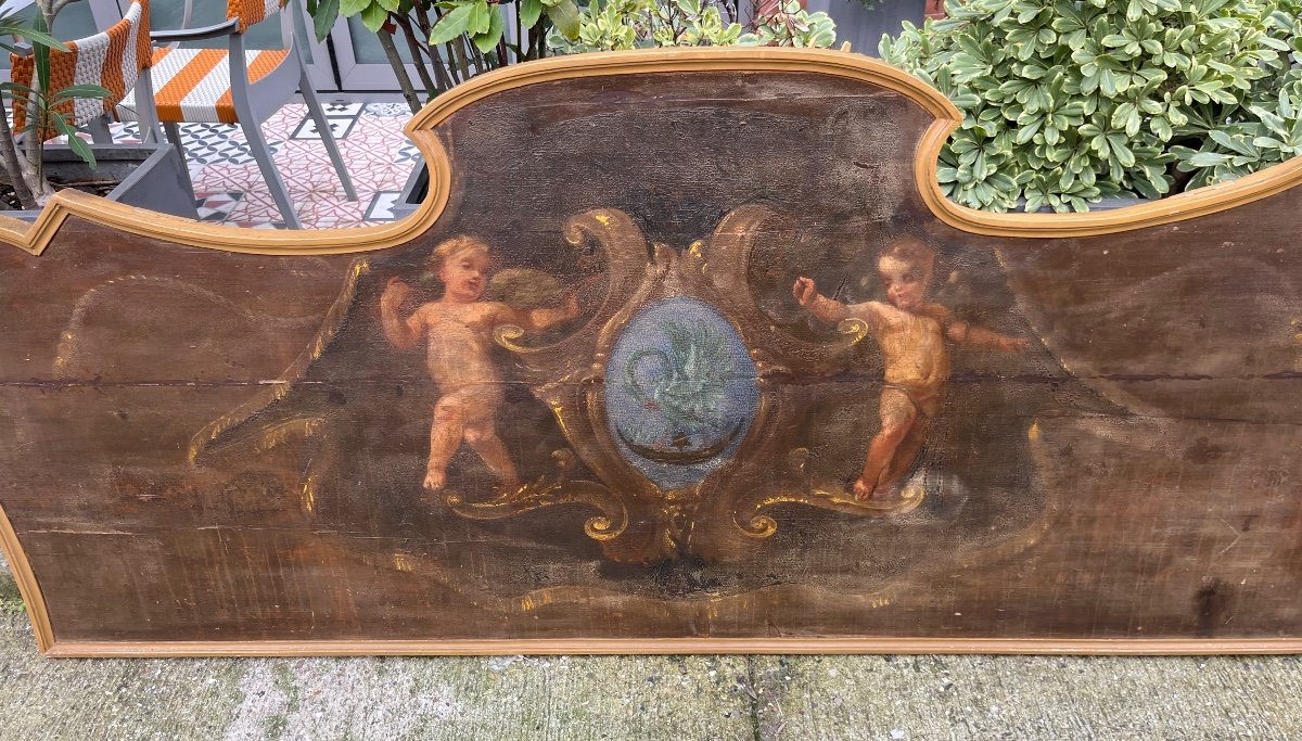 Headboard Made With Oil On Wood 18th Century Decorated With An Italian Coat Of Arms -photo-1