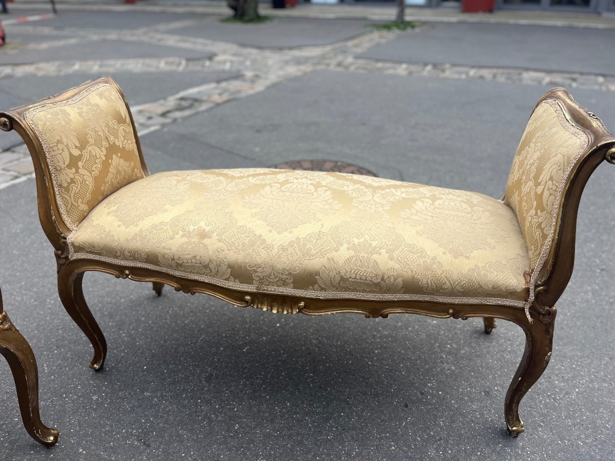 Set Of A Bench And Two Poufs, Italy, Late 19th Century-photo-2