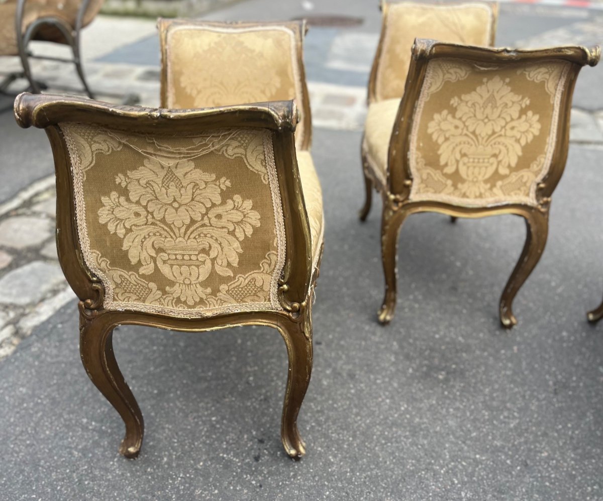 Set Of A Bench And Two Poufs, Italy, Late 19th Century-photo-1