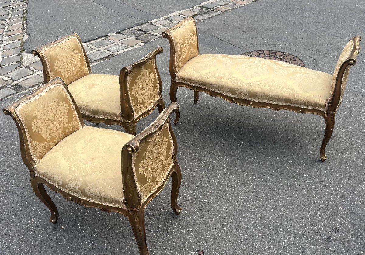 Set Of A Bench And Two Poufs, Italy, Late 19th Century