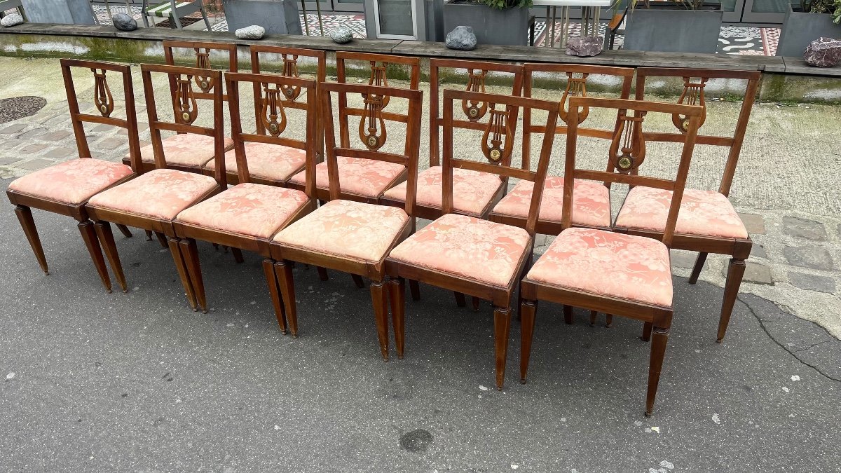 Série De 12 Chaises En Noyer, Début XIXe Siècle, Italie, Style Néoclassique-photo-2