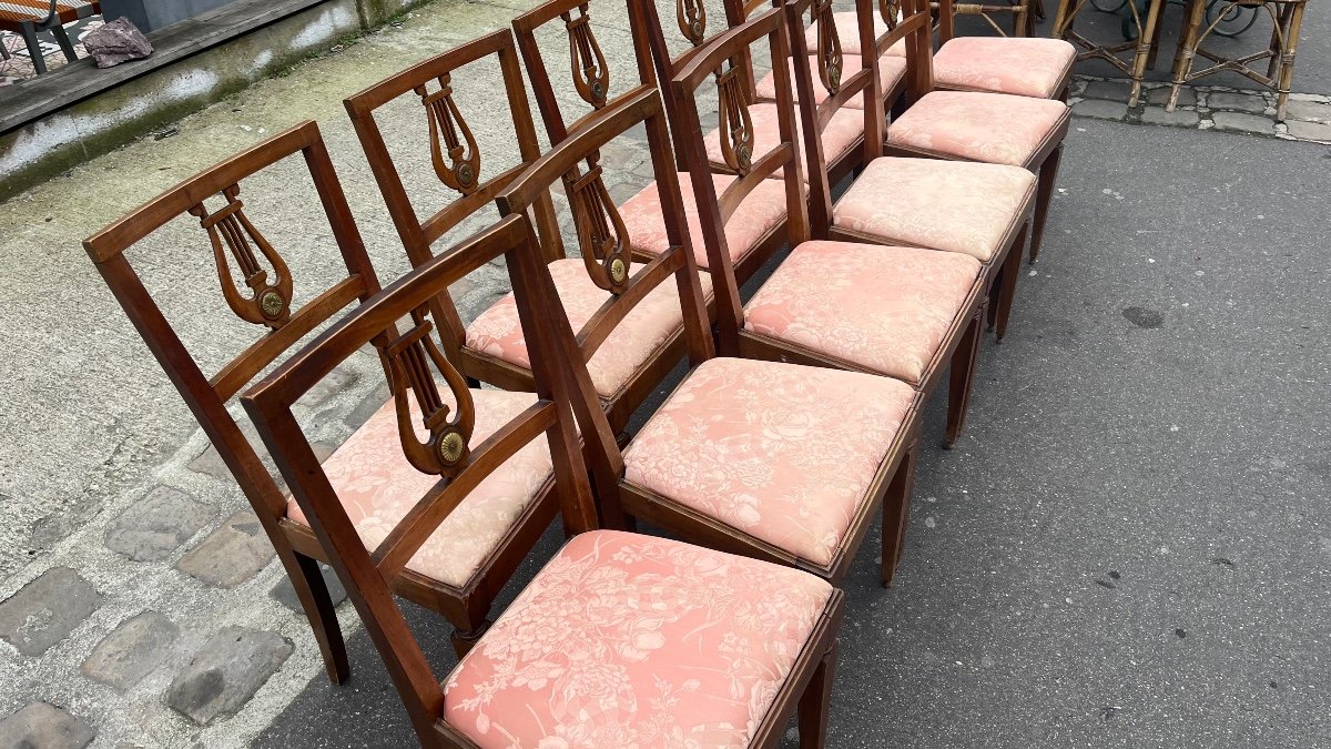 Série De 12 Chaises En Noyer, Début XIXe Siècle, Italie, Style Néoclassique-photo-3