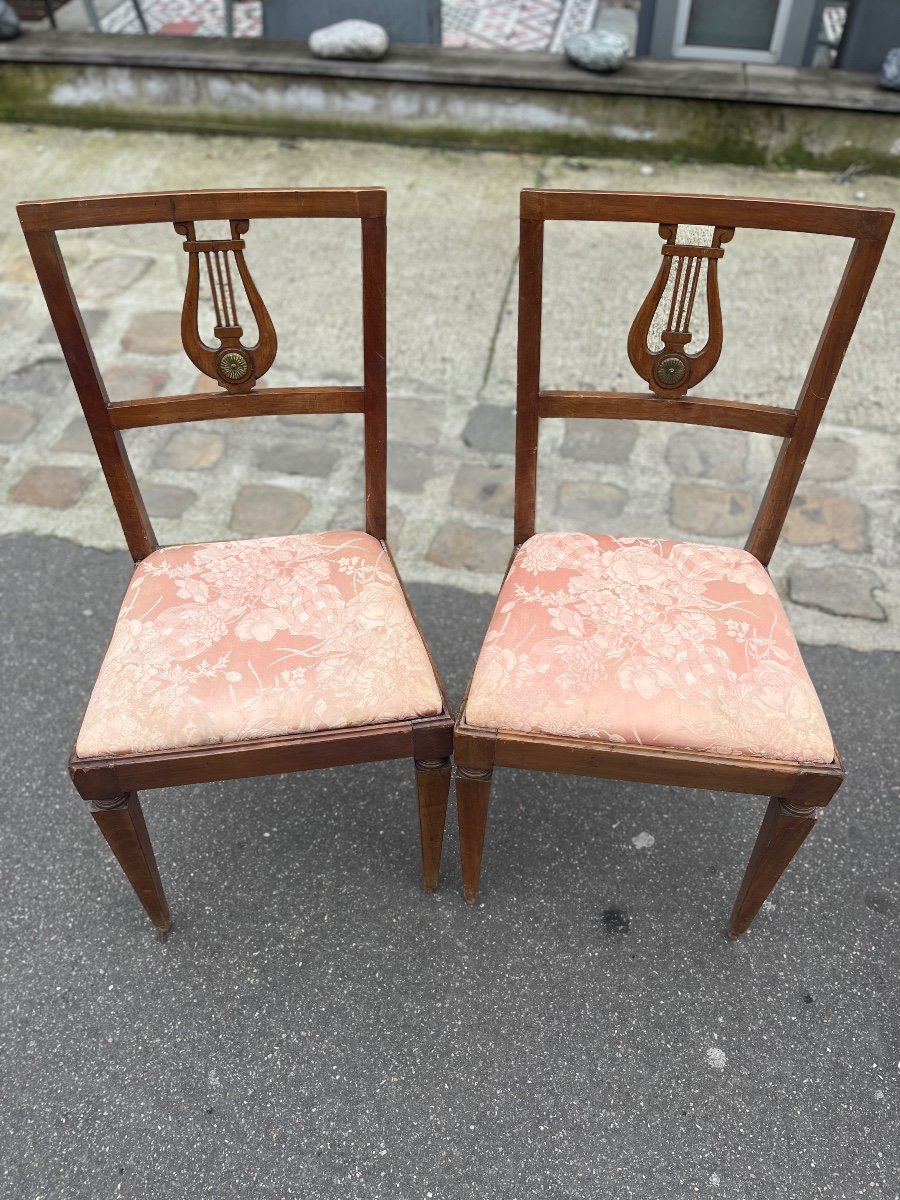 Série De 12 Chaises En Noyer, Début XIXe Siècle, Italie, Style Néoclassique-photo-2