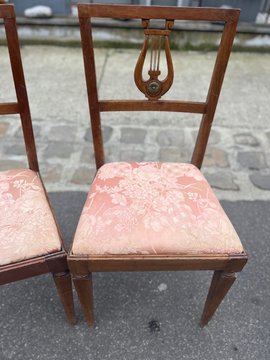 Série De 12 Chaises En Noyer, Début XIXe Siècle, Italie, Style Néoclassique-photo-3