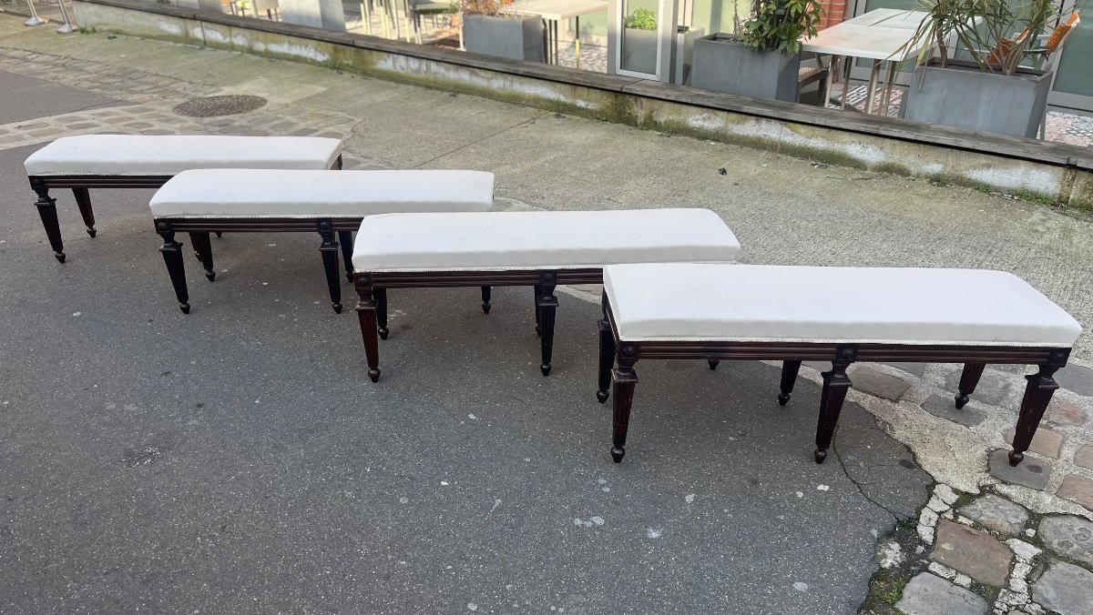 Ensemble De 4 Banquettes, Noyer, Fin XIXe Siècle-photo-2