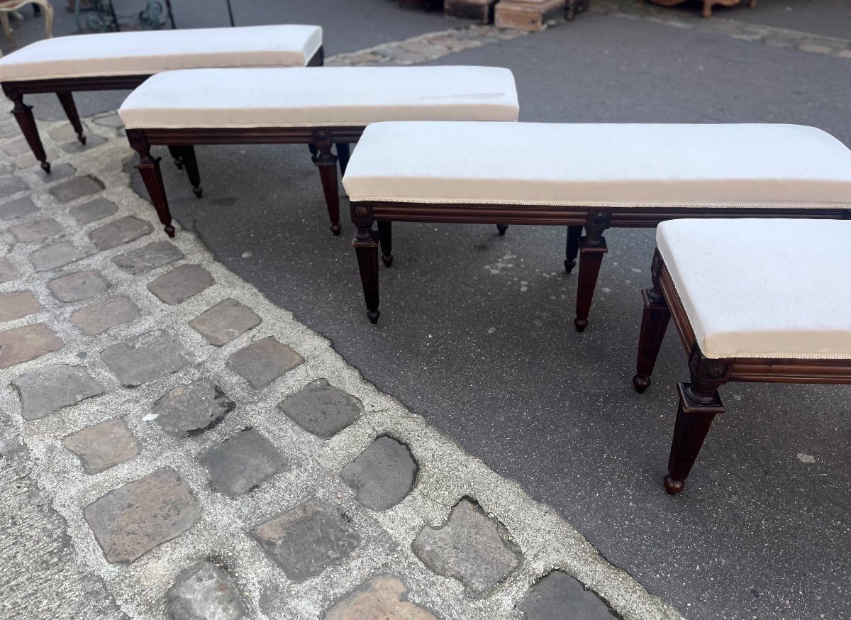 Ensemble De 4 Banquettes, Noyer, Fin XIXe Siècle-photo-4