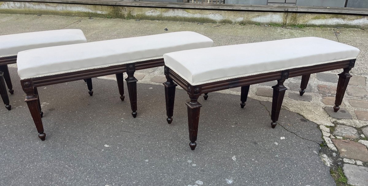 Ensemble De 4 Banquettes, Noyer, Fin XIXe Siècle-photo-3