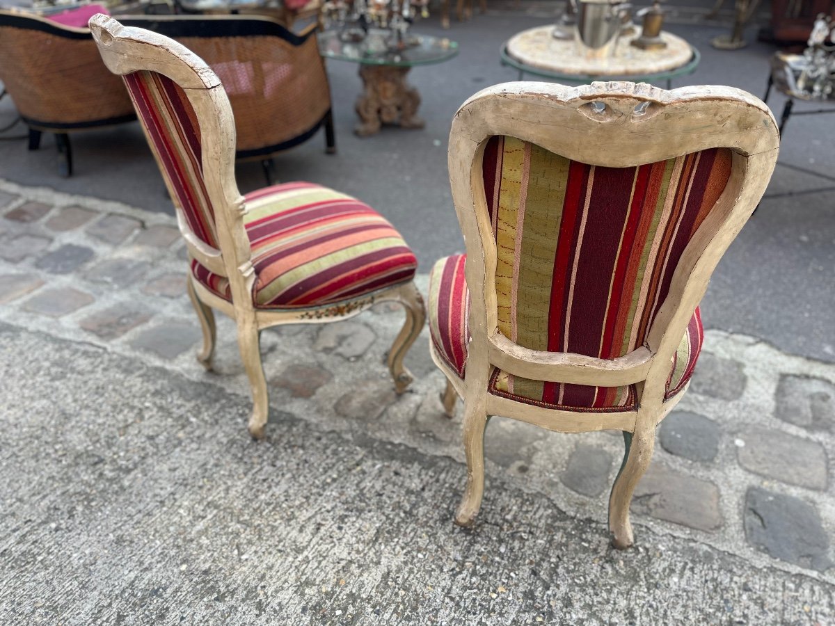 Pair Of Venetian Chairs, Carved And Lacquered Wood, Late 19th Century-photo-2
