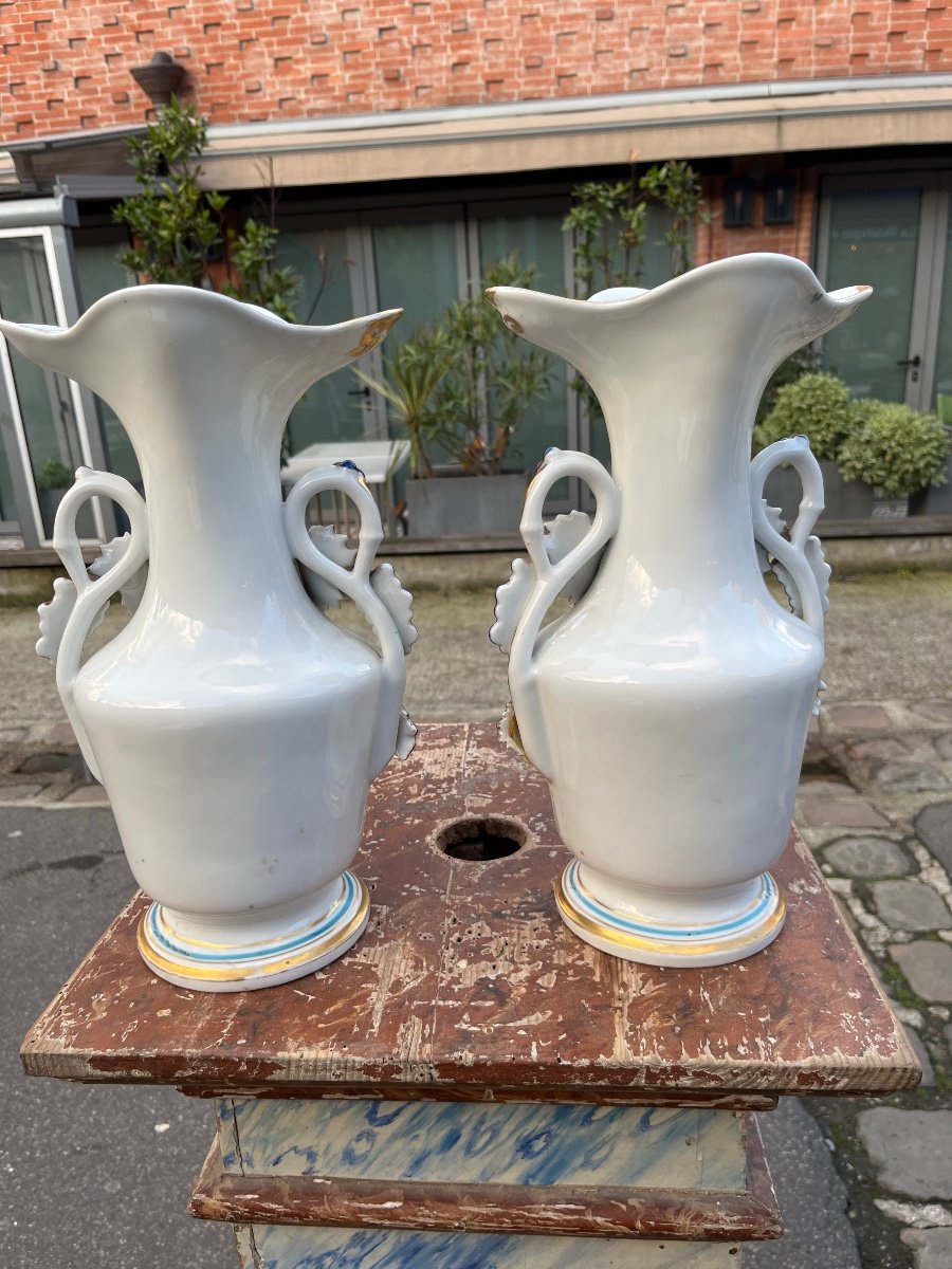 Paire De Vases En Porcelaine De Paris Milieu 19 Eme Siècle -photo-1