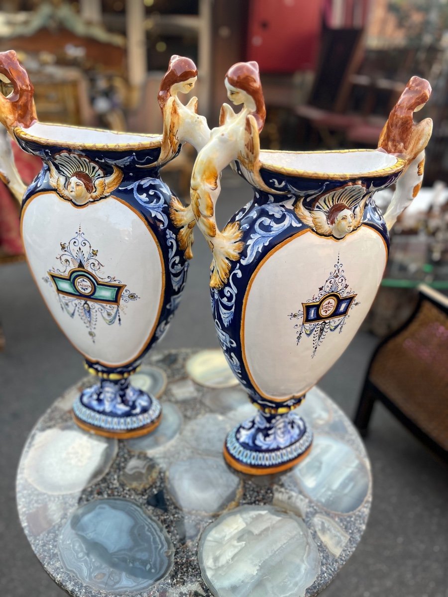 Paire De Vases En Faïence Italienne, Fin XIXe - Début XXe Siècle-photo-4