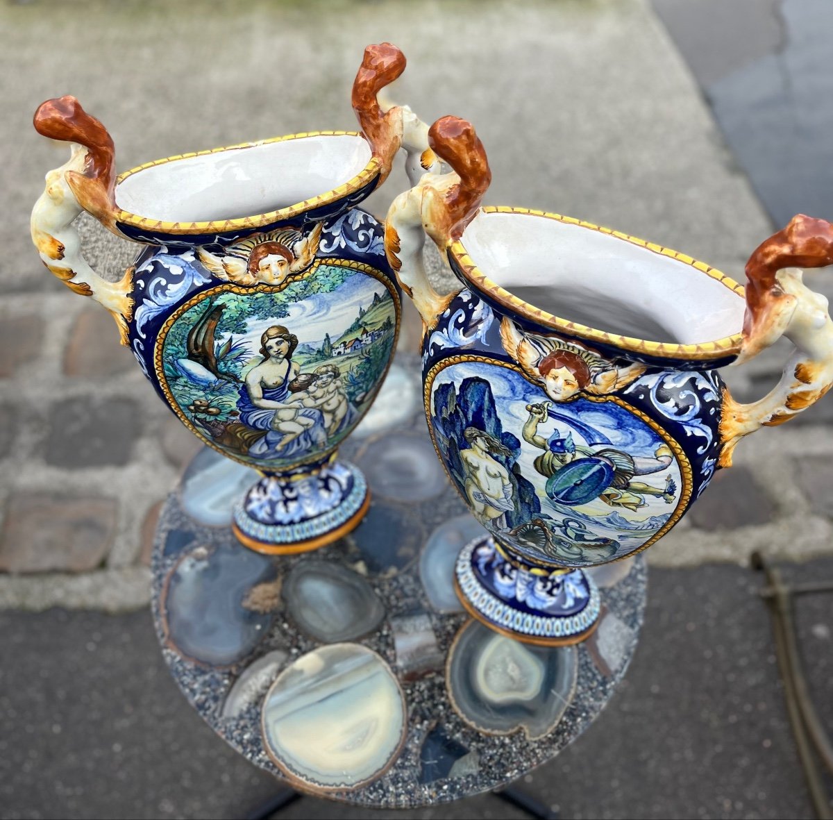 Paire De Vases En Faïence Italienne, Fin XIXe - Début XXe Siècle-photo-3