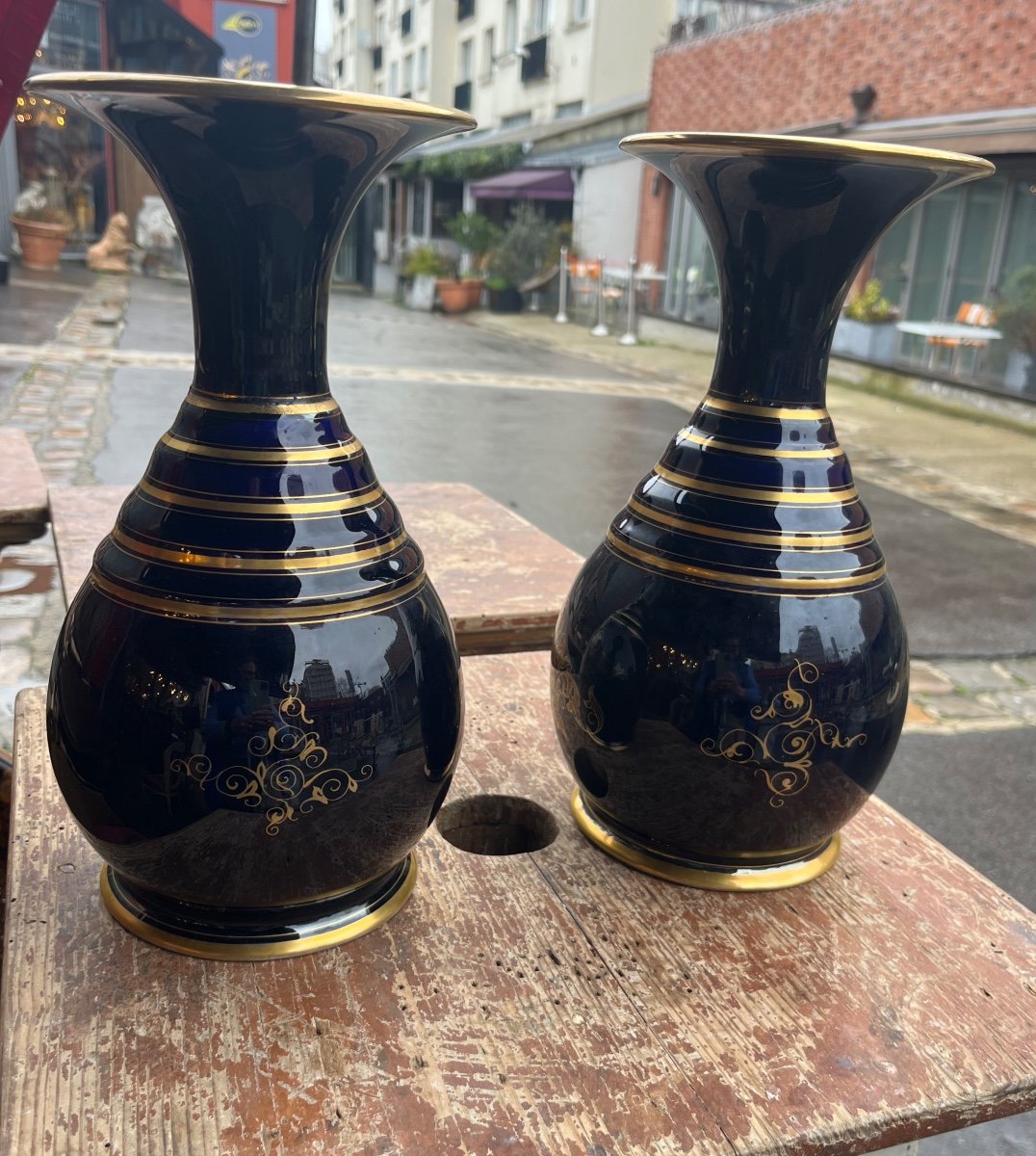 Pair Of Old Paris Porcelain Vases Mid 19th Century -photo-3