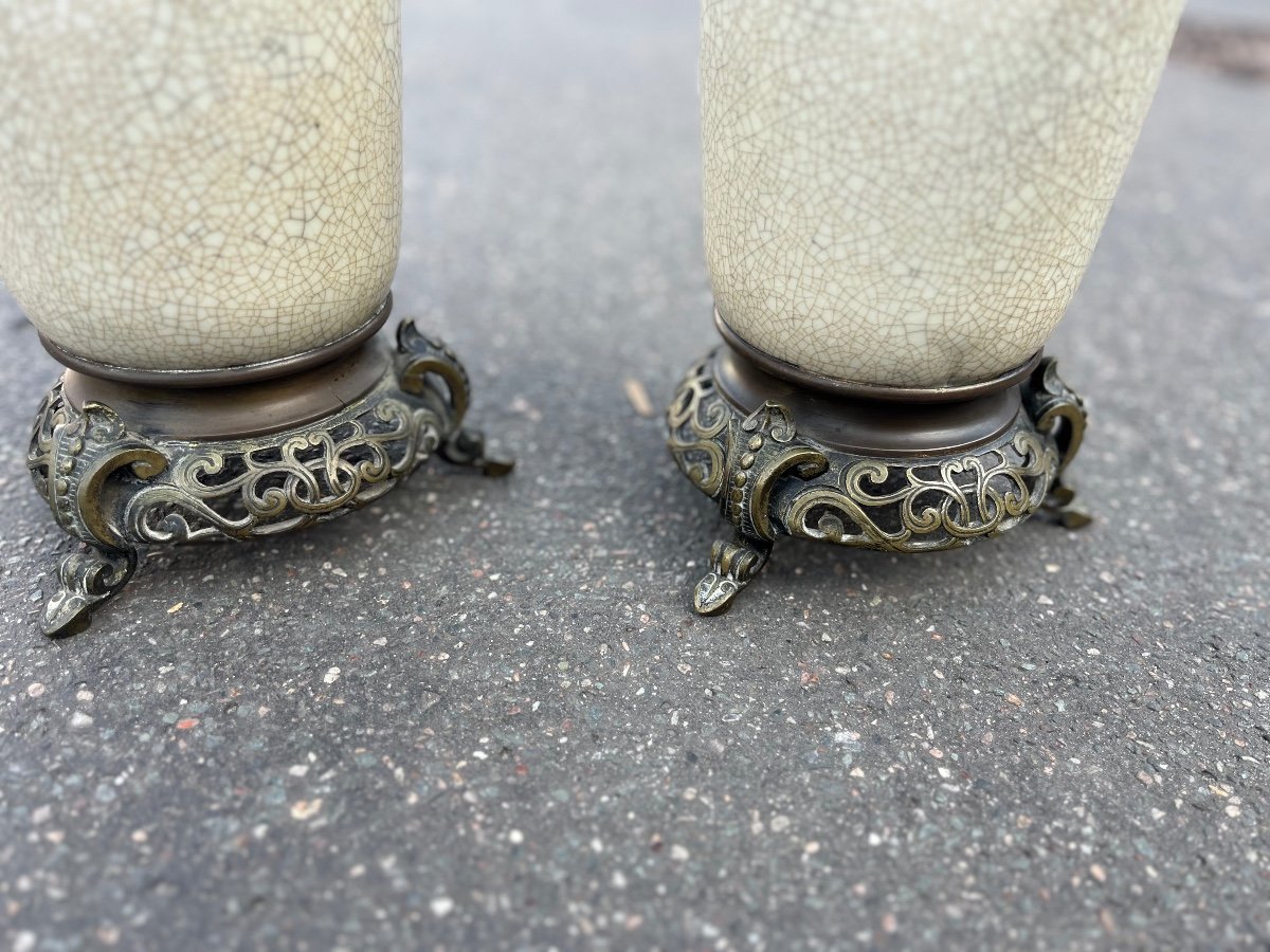 Paire De Vases En Grès Craquelé, Extrême-orient-photo-2