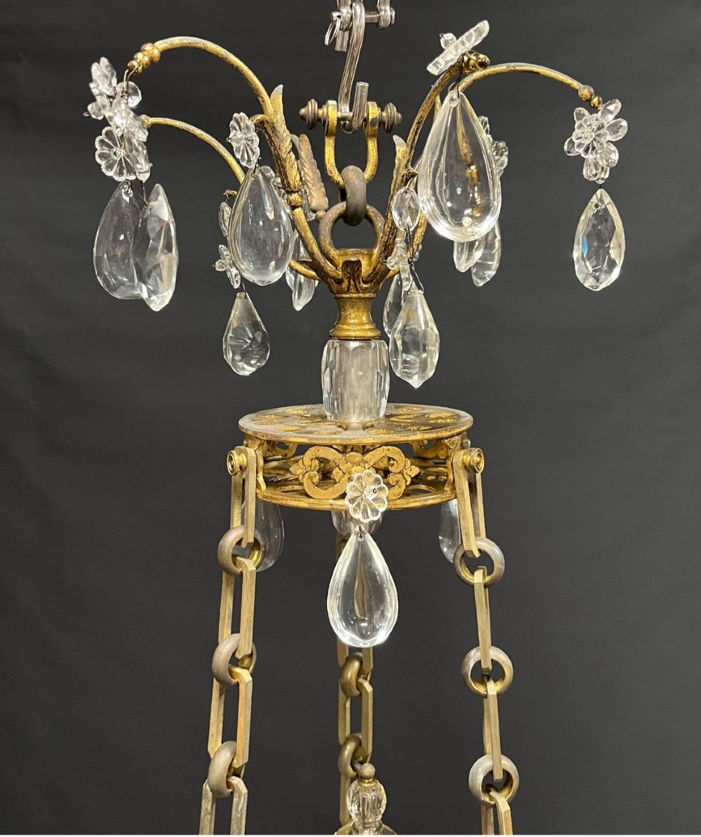 Gilt Bronze Chandelier Alabaster Cup And Crystals End Of 19th Century France -photo-1