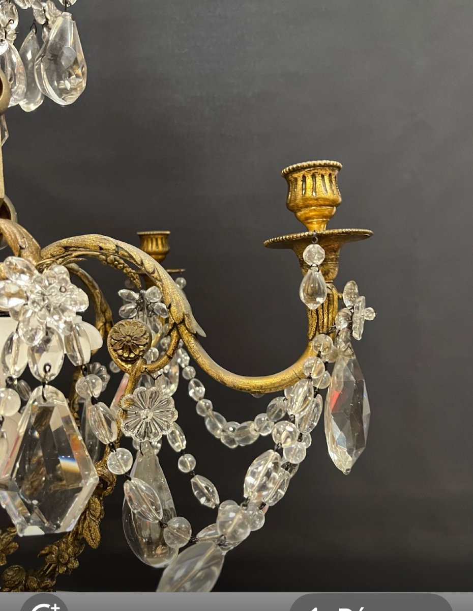 Gilt Bronze Chandelier Alabaster Cup And Crystals End Of 19th Century France -photo-2