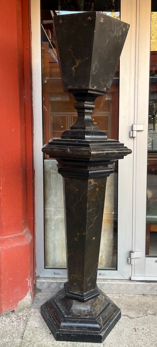 Pair Of Sheaths And Vases With Cut Sides In Slate 19th Century Faux Marble Patina Portor -photo-2