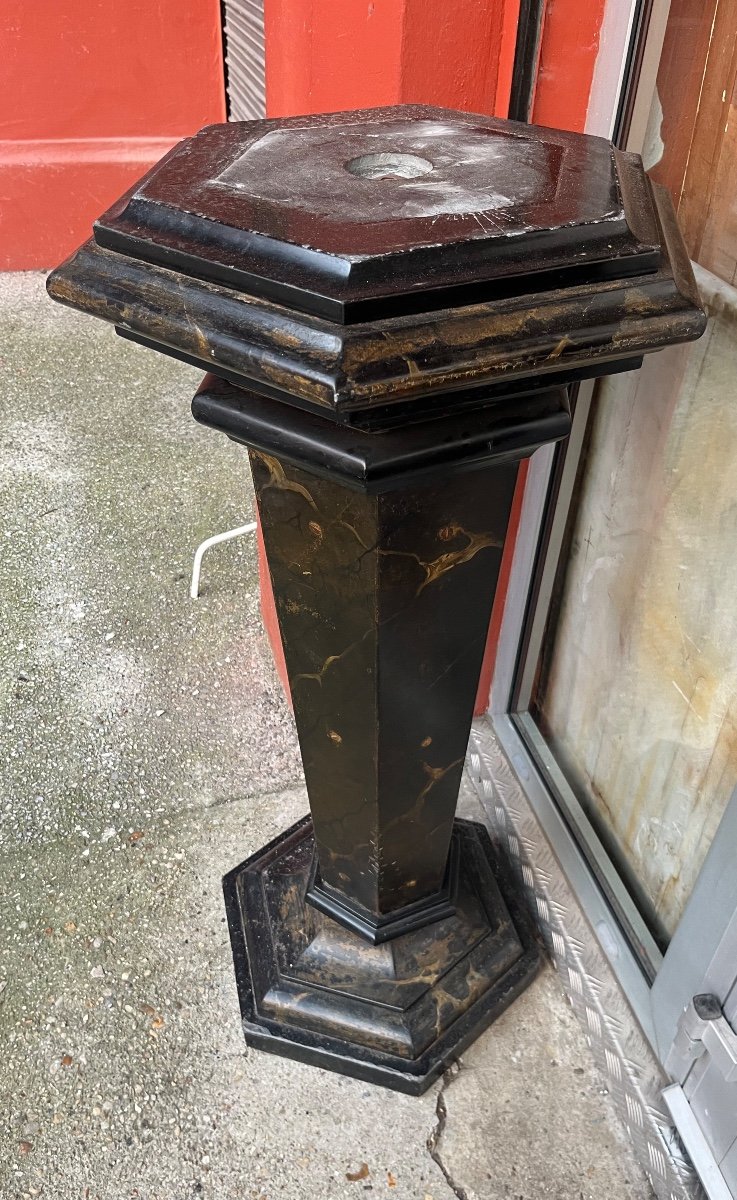 Pair Of Sheaths And Vases With Cut Sides In Slate 19th Century Faux Marble Patina Portor -photo-1