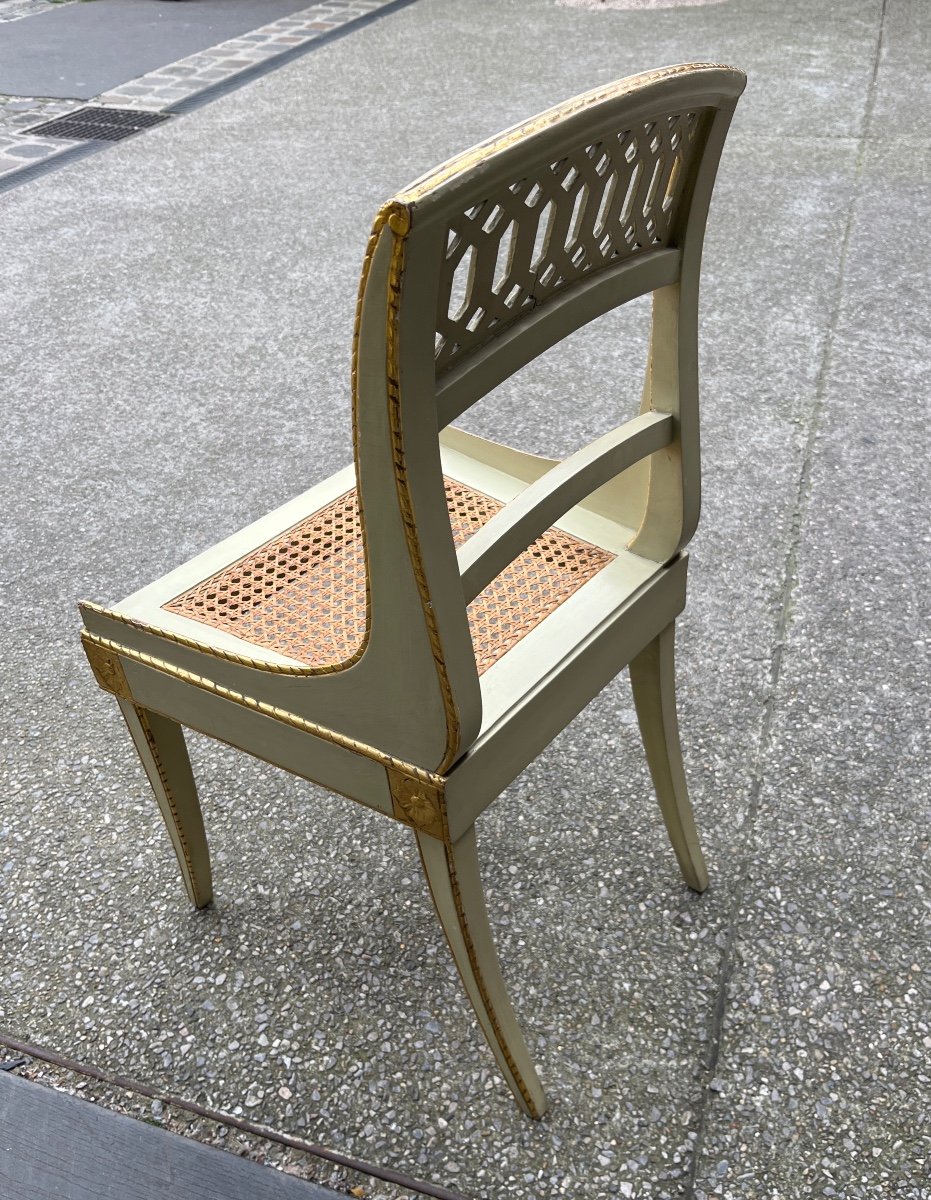 Set Of 6 Lacquered And Gilded Chairs, Italy, 19th Century -photo-1