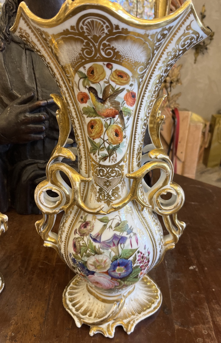 Pair Of Porcelaine De Paris Vases XIX Century -photo-2