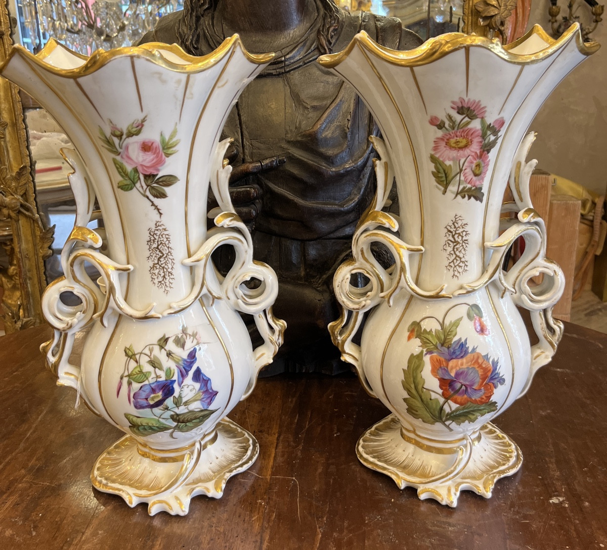 Pair Of Porcelaine De Paris Vases XIX Century -photo-4