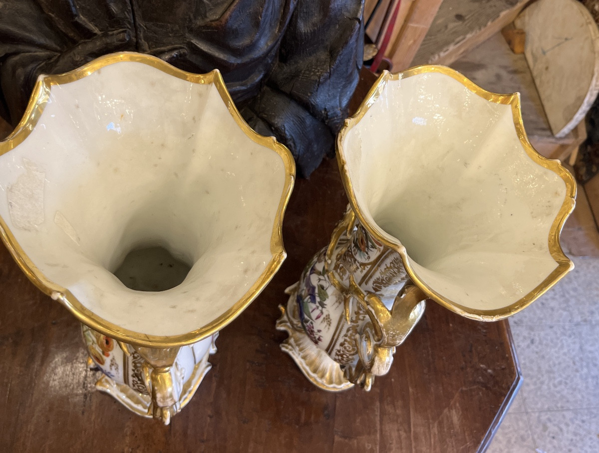 Pair Of Porcelaine De Paris Vases XIX Century -photo-3