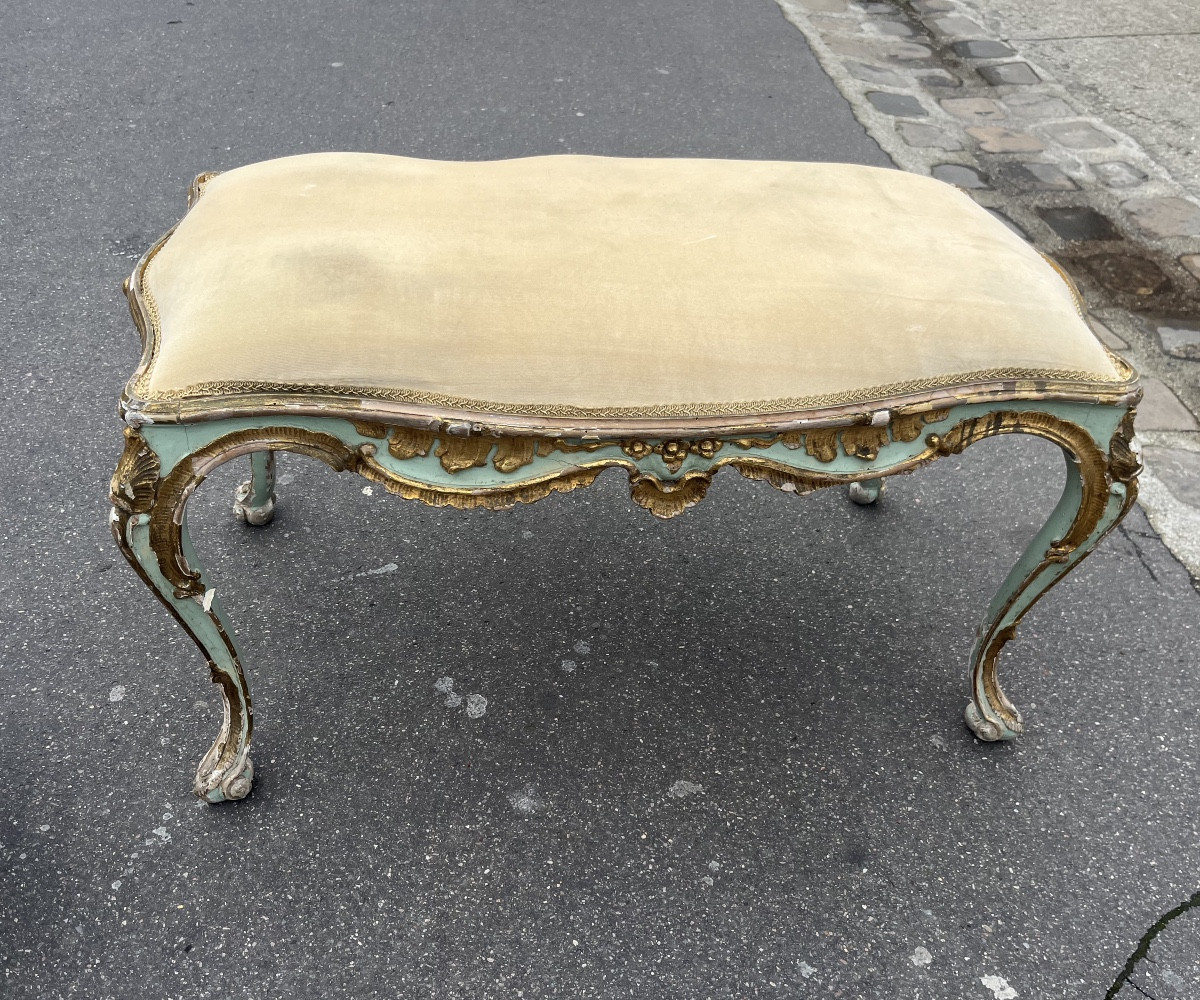 Neapolitan Bench In Lacquered And Gilded Wood, 18th Century, As Is -photo-2