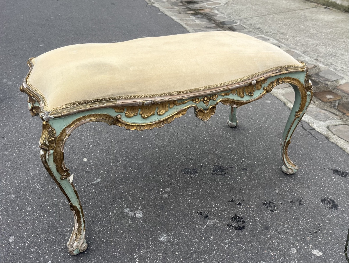 Neapolitan Bench In Lacquered And Gilded Wood, 18th Century, As Is -photo-3