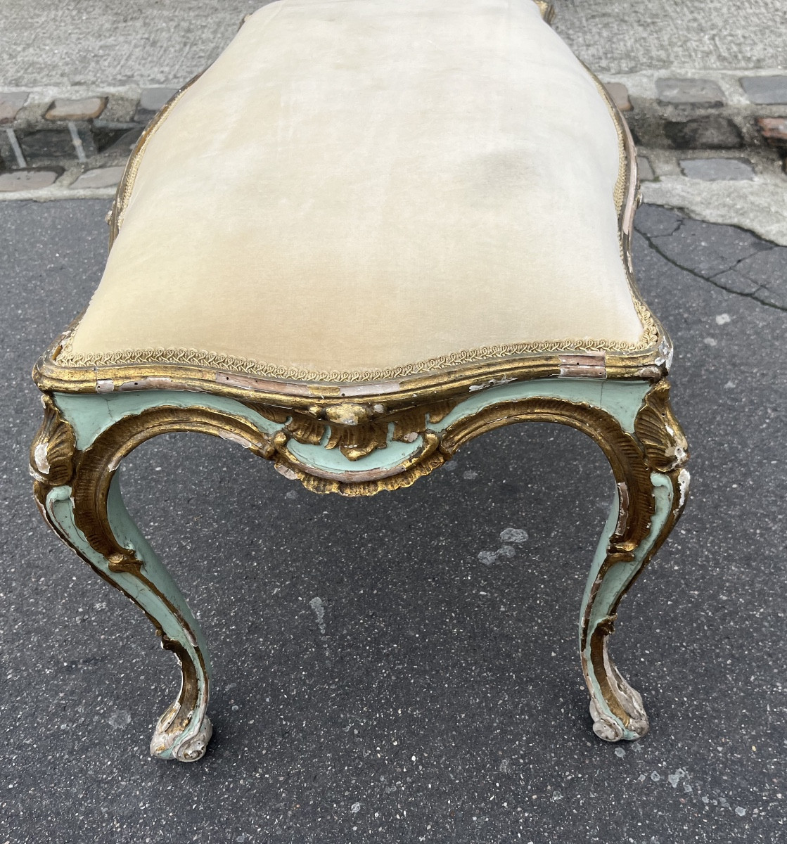 Neapolitan Bench In Lacquered And Gilded Wood, 18th Century, As Is -photo-4