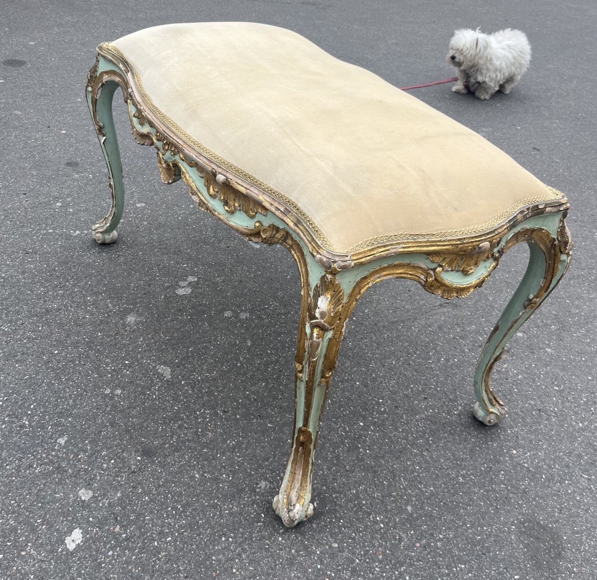 Neapolitan Bench In Lacquered And Gilded Wood, 18th Century, As Is -photo-2