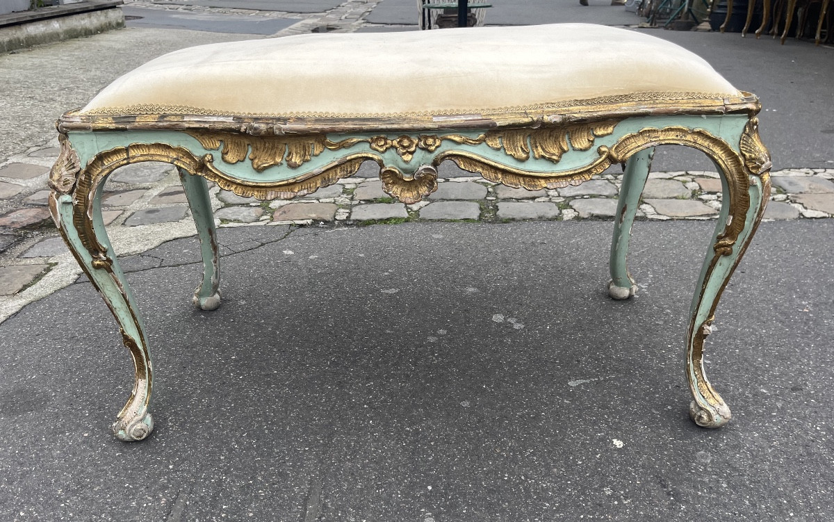 Neapolitan Bench In Lacquered And Gilded Wood, 18th Century, As Is 