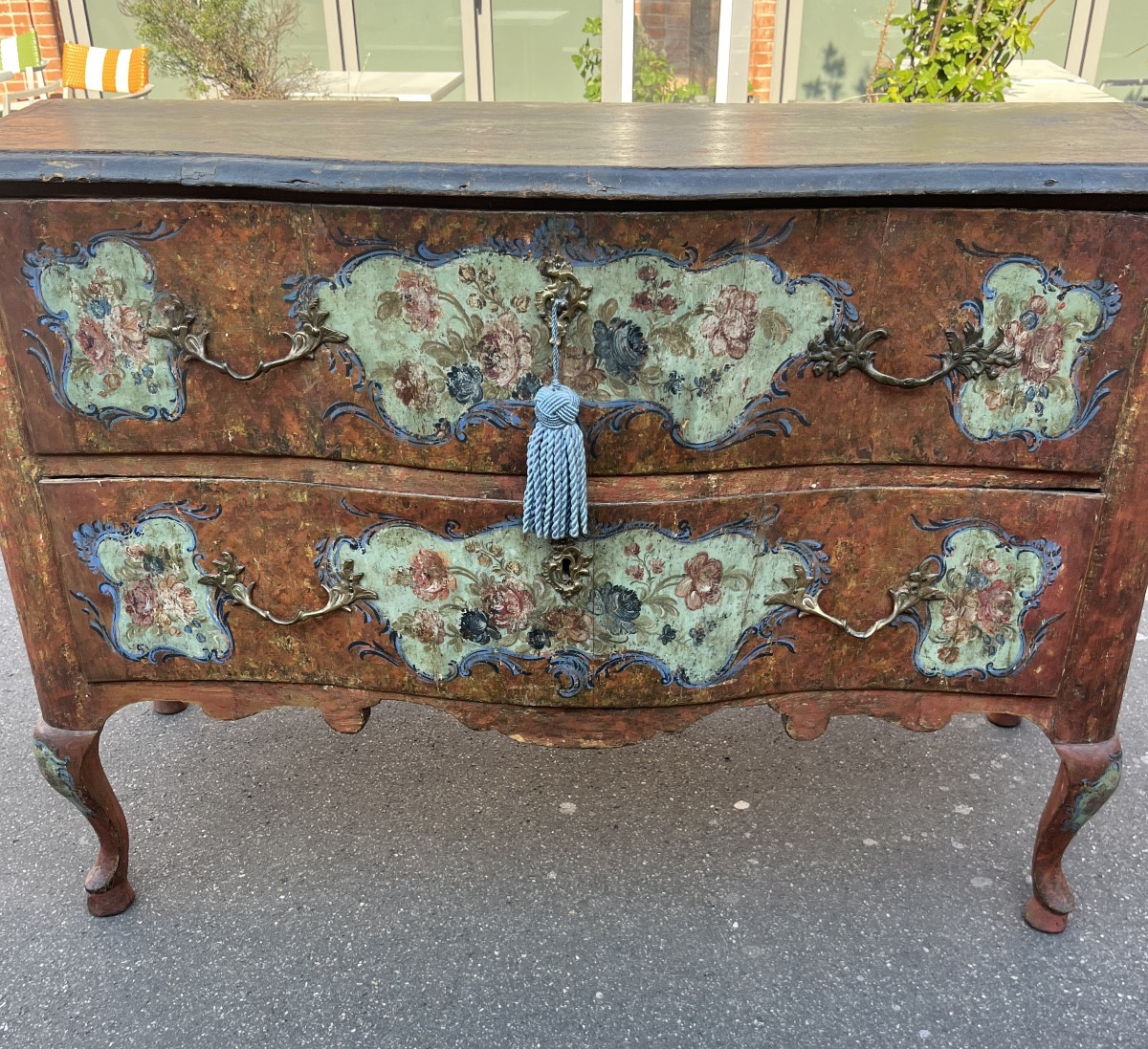 Original 18th Century Painted Chest Of Drawers, Italy, Sicily, Faux Marble Top  -photo-2