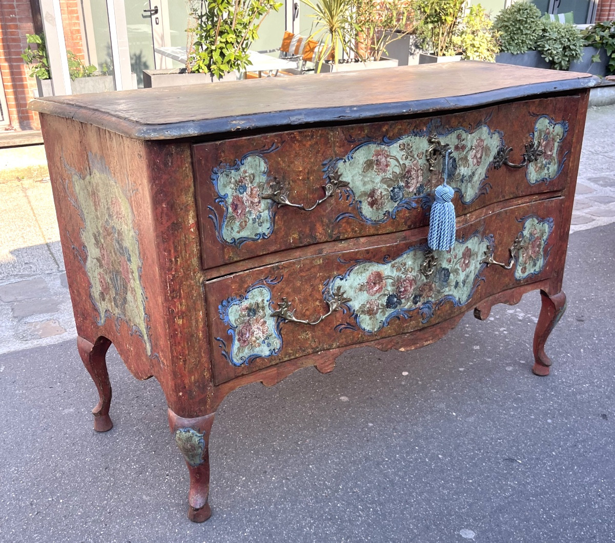 Original 18th Century Painted Chest Of Drawers, Italy, Sicily, Faux Marble Top  -photo-4