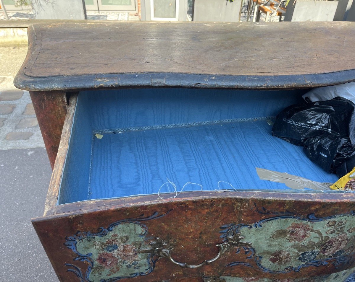 Original 18th Century Painted Chest Of Drawers, Italy, Sicily, Faux Marble Top  -photo-1