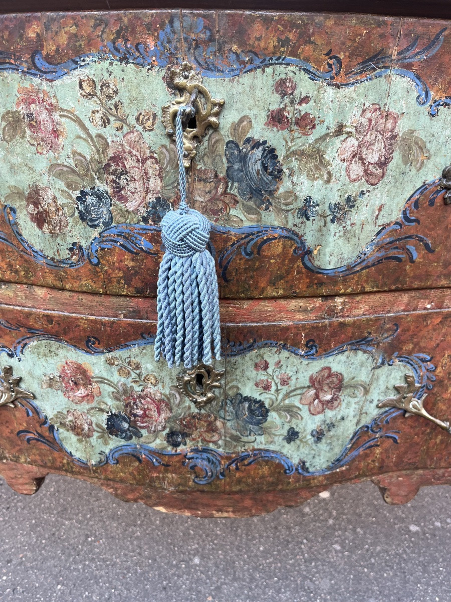 Original 18th Century Painted Chest Of Drawers, Italy, Sicily, Faux Marble Top  -photo-3