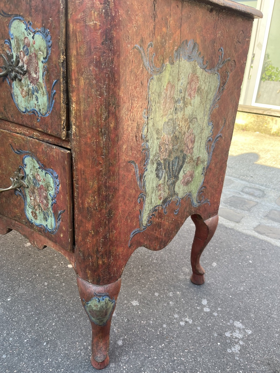 Original 18th Century Painted Chest Of Drawers, Italy, Sicily, Faux Marble Top  -photo-4