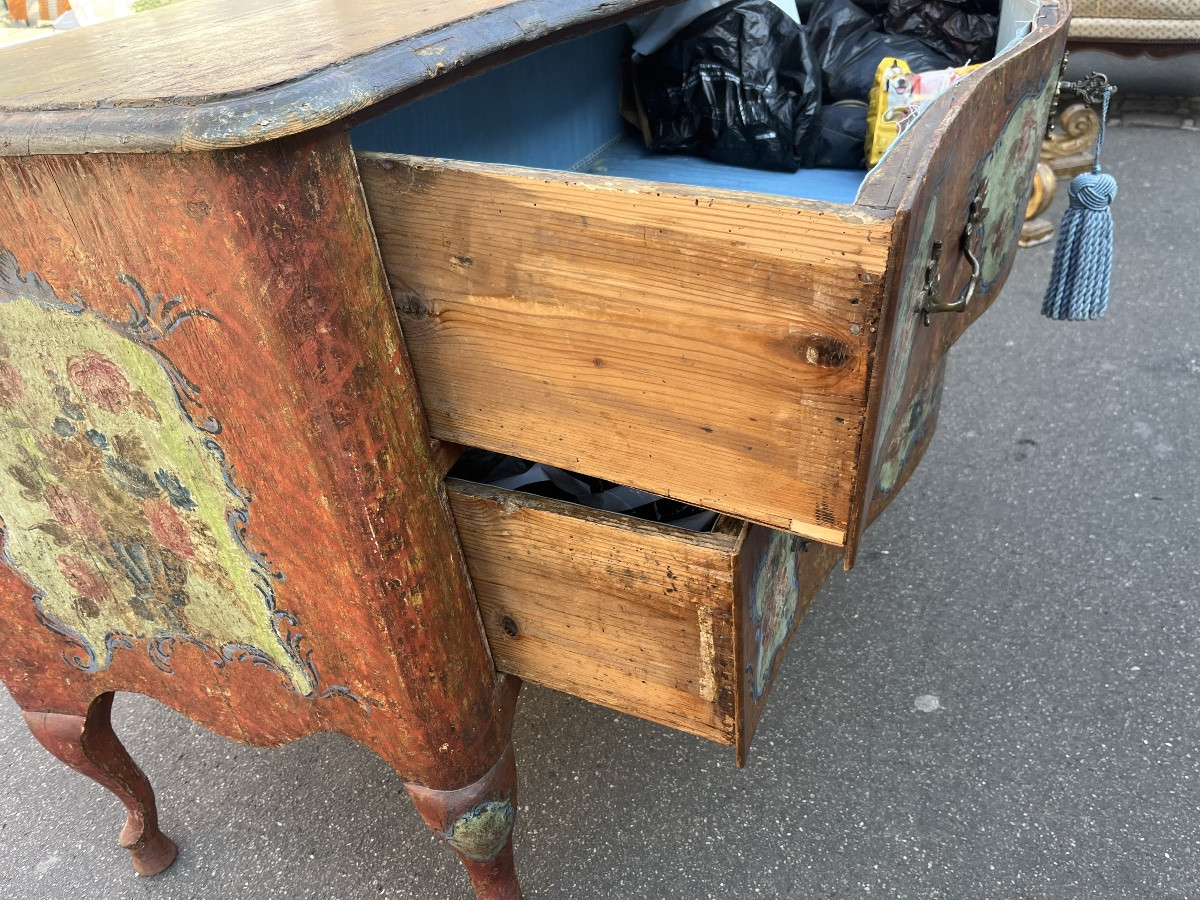 Original 18th Century Painted Chest Of Drawers, Italy, Sicily, Faux Marble Top  -photo-5