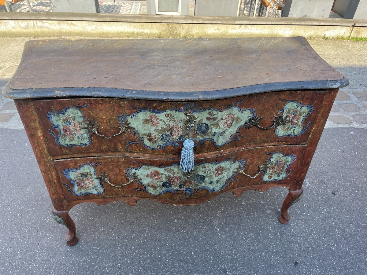 Original 18th Century Painted Chest Of Drawers, Italy, Sicily, Faux Marble Top  -photo-6